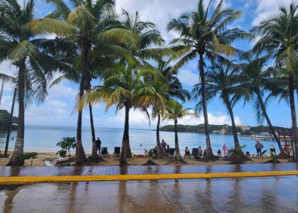 Beachfront scenery at West End in Roatan, Honduras, with turquoise waters