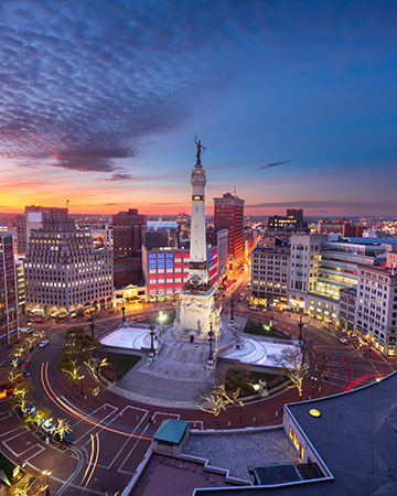 Skyline of downtown Indianapolis, Indiana with modern high-rise buildings