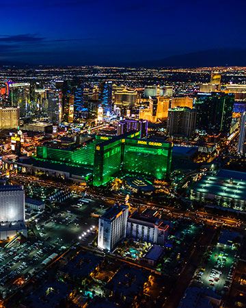 Bright neon lights and iconic skyline of Las Vegas, Nevada at night