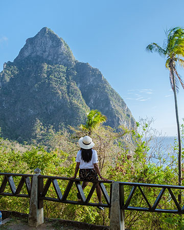 Scenic view of St. Lucia with lush green mountains and turquoise Caribbean waters